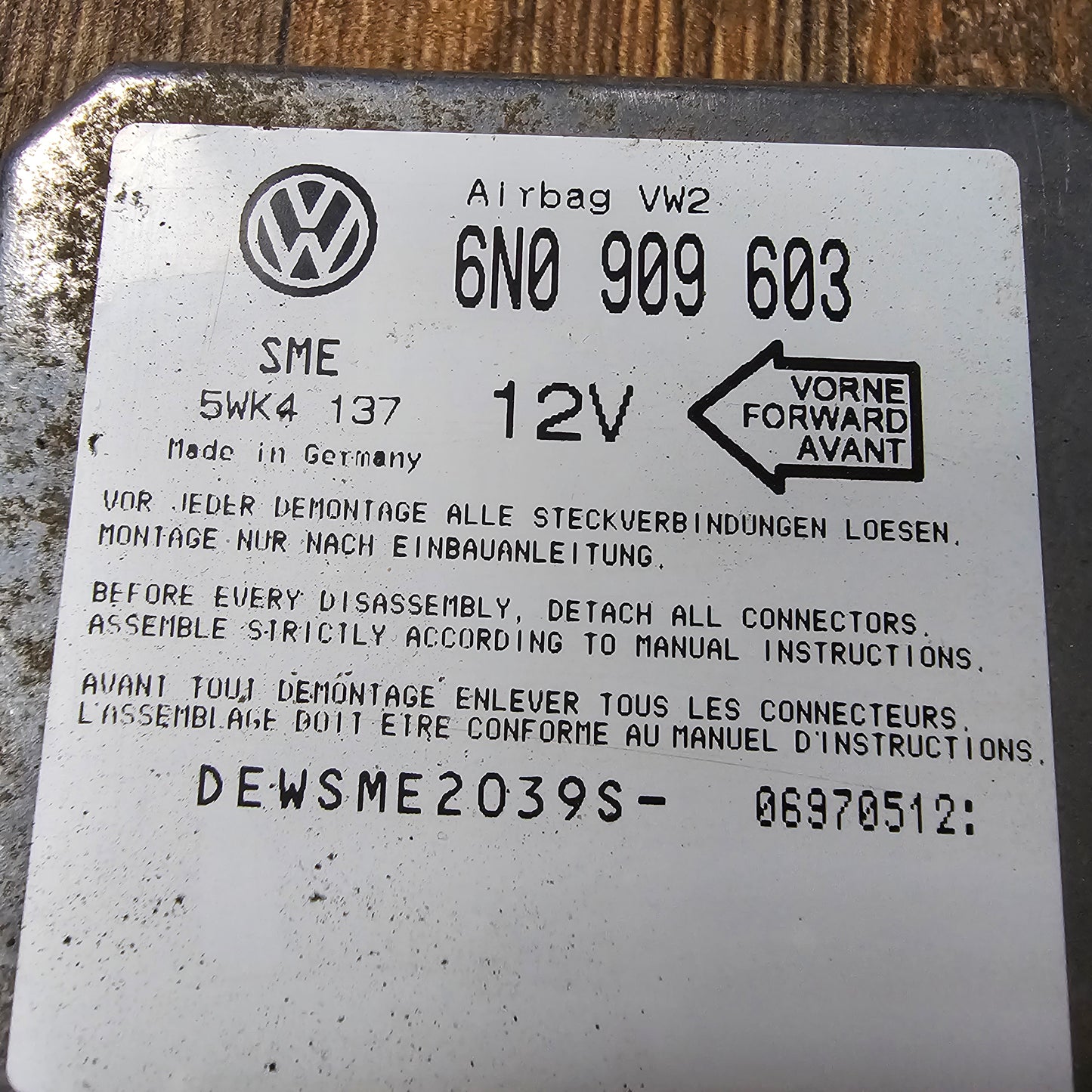Airbag-Steuergerät VW Golf 3 / Polo 6N – 6N0909603 – gebraucht